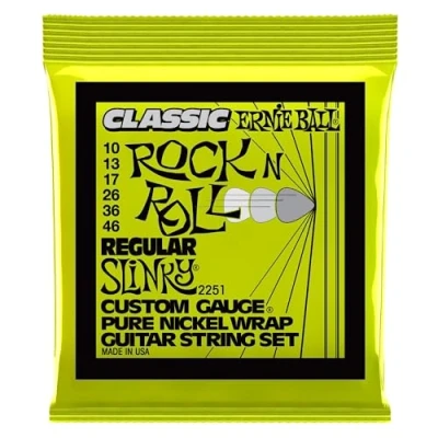 Imagen de Ernie Ball Regular Slinky Classic Rock n Roll Cuerdas para guitarra eléctrica, envoltura de níquel puro, calibre 10 46