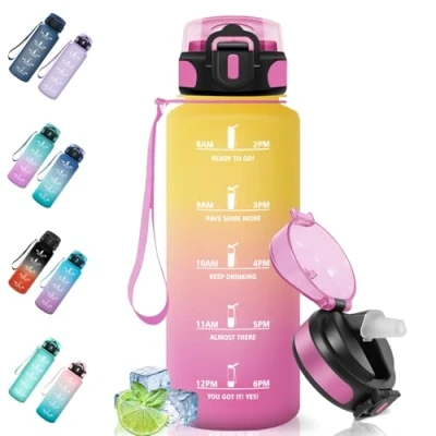 Imagen de Motswedi Botella Agua, 1.5L Sin BPA, Agua Gimnasio con Pajita, Reutilizable, de a Prueba Fugas, Cantimplora, para Gym, Escuela, Yoga, Camping, Amarillo Rosa