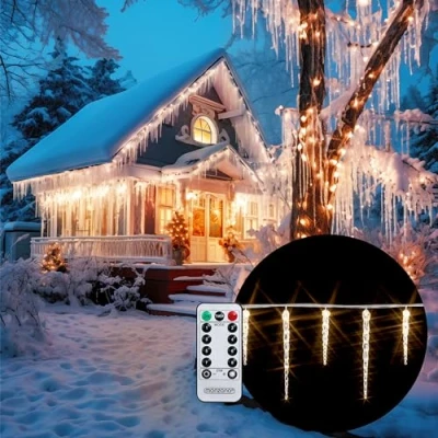 Imagen de MONZANA® Cadena de Luces Carámbanos 40LED Blanco Cálido Control Remoto 8 modos Resistentes al Agua Decoración Navideña para Interior Exterior