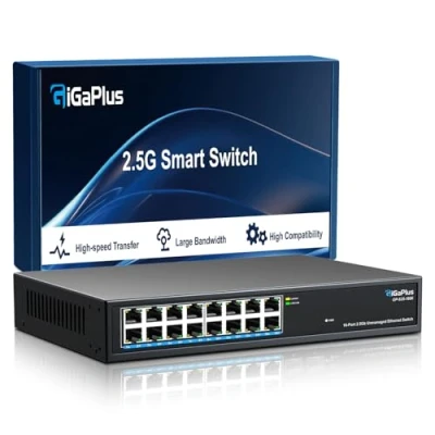 Imagen de Conmutador Ethernet no administrado de 16 Puertos y 2.5Gbps, 2.5Gbps Base T. Red GiGaPlus para NAS/PC Punto Acceso inalámbrico Router WiFi6
