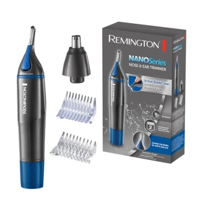 Imagen de Remington Cortapelos Nariz y Orejas Nano Series Recortador Pelos Nariz, Cejas, Vertical, Cabezal de Corte Rotativo, 2 Peines, Resistente al Agua NE3850