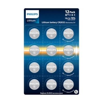 Imagen de Philips Lithium CR2032 3 Volt, Pilas optimas para Relojes, mandos a Distancia y calculadoras, Paquete de 12