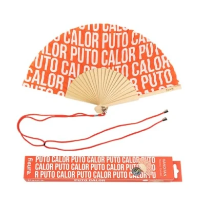 Imagen de Fisura Abanico original con mensaje “p*to calor. de madera moderno y gracioso. rojo patrón. cuelga abanico. 42,5 x 23 cm.