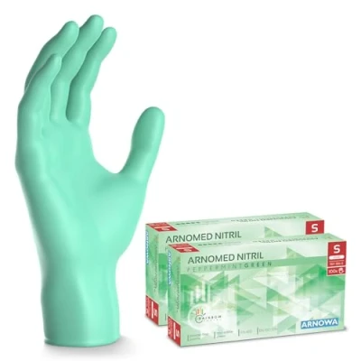 Imagen de ARNOMED guantes nitrilo talla S, verde, de nitrilo, 200 unidades (2 cajas), desechables sin polvo, goma látex, en tallas XS, M, L y XL