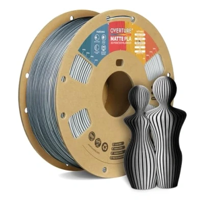 Imagen de OVERTURE Mate PLA de 1,75 mm Dual Color Filamento, Bobina Cartón 1 kg en rollo (2,2 libras), Precisión Dimensional +/ 0.02 mm(Mate Negro Blanco)