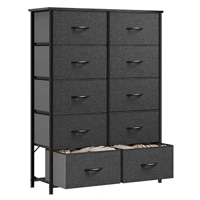 Imagen de YITAHOME Cajonera de Tela,Cómoda Tela,Unidad almacenamiento tela,con 10 cajones Extraíbles,con Parte Superior Mader,Cómoda para Sala Estar,Dormitorio,habitación Infantil,Negro y Gris
