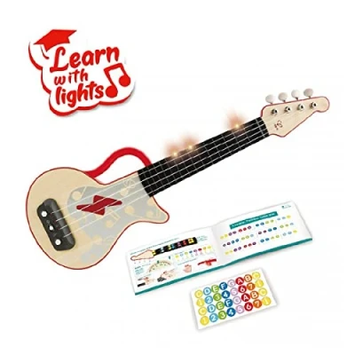 Imagen de Hape Learn with Lights Ukulele Red , Electric Tunable Strings &amp; Guiding for Kids 3 Years and Up