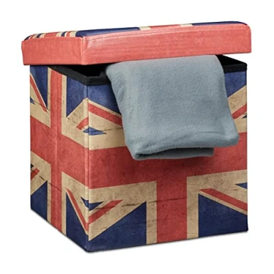 Imagen de Relaxdays Trendy Folding Ottoman with Storage Banco/Cofre, Piel sintética, Multicolor, 38D x 38W 38H cm