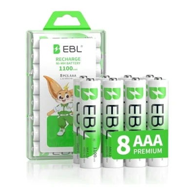 Imagen de EBL 1100mAh AAA Ni MH Pilas Recargables de 1,2V para los Equipos Domésticos con Estuches Almacenamiento (8 Piezas)