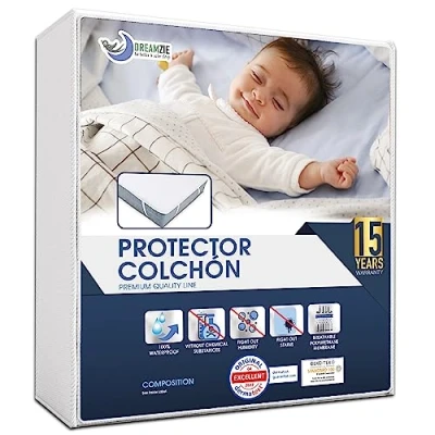Imagen de Dreamzie Cubre Colchon Impermeable con 4 Esquinas Elásticas Protector de Colchón Algodon Transpirable 15 Años Garantia (2, 80 x 160 cm)
