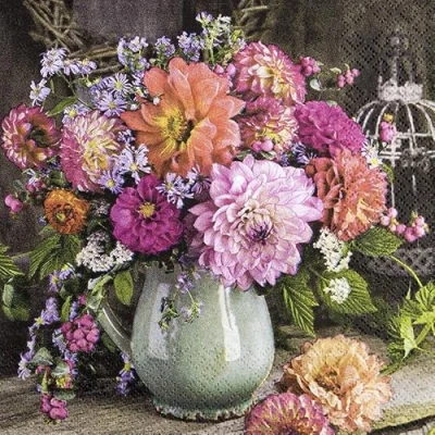 Imagen de 20 servilletas de dalia en jarrón flores verano otoño manualidades neutral atemporal decoración mesa decoupage servilletería 33 x cm