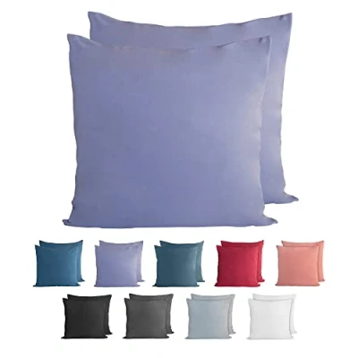 Imagen de Komfortec Juego de 2 Fundas Almohada 100% algodón, 50 x cm, Punto Supersuave, Funda 150 g/m², Color Lila