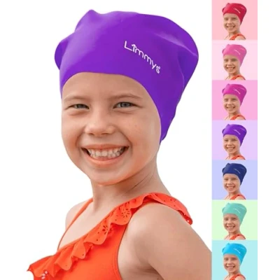 Imagen de Limmys Gorro de Piscina para Niños con Pelo Largo Niño y Niña 100% Silicona Cómodos, Elásticos Calidad Natación Infantil (Morada)