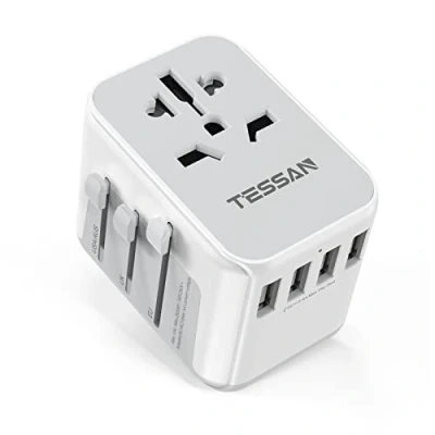 Imagen de TESSAN Adaptador Enchufe Universal, de Viaje 2500W, Corriente Internacional con 4 USB, cargador universal portatil para UK, Europeo, USA, Americano, Japon, China