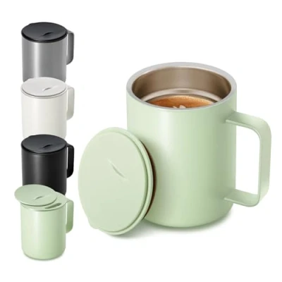 Imagen de Homealexa taza de café para llevar 400 ml, con pantalla digital, termo, acero inoxidable 316, viaje, a prueba fugas, viaje tapa y asa (verde)