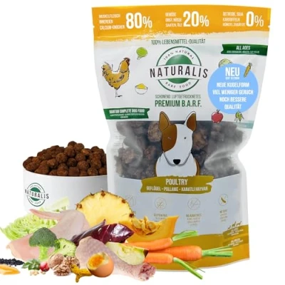 Imagen de Naturalis Smart 80 Barf Dry Comida para perros 1 kg de pollo pienso completo sin aditivos cereales, soja, gluten, 100% natural, secado al aire suave..