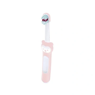 Imagen de MAM Baby&#039;s Brush cepillo de dientes para bebé con mango corto un fácil agarre, niños limpieza suave los dientes, a partir 6 meses, color rosa