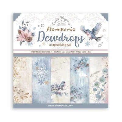 Imagen de Stamperia Scrapbook Paper Pad for Scrapbooks, Albums, Card Making, Bullet Journalling and More, Acid Free, Double Sided, Perfect Hobbies, Crafts, Gifting (Dewdrops) (30,5 x 30,5 cm)
