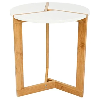 Imagen de DuneDesign Mesa Auxiliar Estilo Nórdico 40x45cm Redonda de Madera Centro Blanca