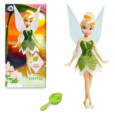 Imagen de Disney Store muñeca clásica de Campanilla, Peter Pan, Altura: 25,5 cm, Incluye un Cepillo con Detalles labrados, articulada Vestido Verde Brillante, para Mayores 3 años
