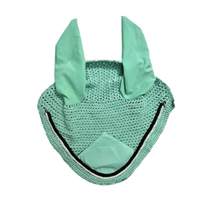 Imagen de Spire Velo suave de ganchillo transpirable algodón para las orejas, máscara control moscas caballo, capó protector (pony, turquesa/negro blanco)