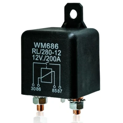 Imagen de Selyse Relé de arranque 200 A 12 V CC 4 pines alto rendimiento para coches, barcos y vehículos construcción Interruptor encendido/apagado RL/180