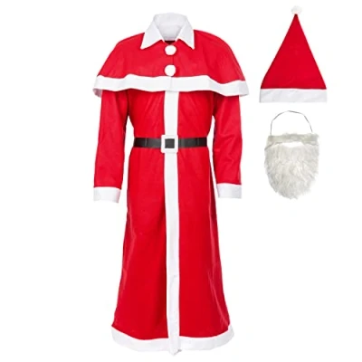 Imagen de Idena 8580108 Set de disfraz Papá Noel, Santa Claus, gorro, barba, abrigo, cinturón, capa