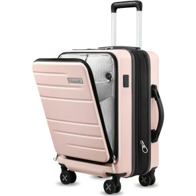 Imagen de LUGGEX Handgepäck Koffer Hartschale aus PC mit Laptopfach Reisekoffer Ladungshafen Erweiterbar, 4 Rollen, TSA, 55 cm, Schwarz