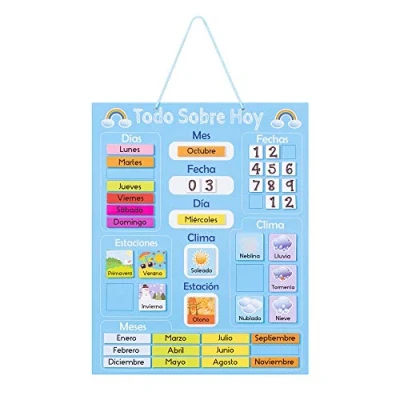 Imagen de Navaris Calendario de Aprendizaje para niños Tablero Educativo Montessori en español Pizarra Aprender días Meses Estaciones con 41 imanes