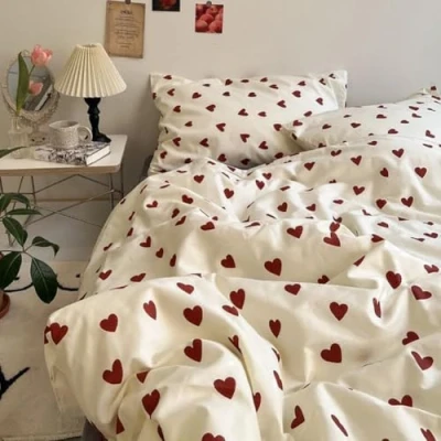 Imagen de Juego de Cama Rojo Funda Nordica 135 Amar Edredón y 2 Fundas Almohada, Microfibra Suaves Ropa 3 Piezas Doble 220x220cm