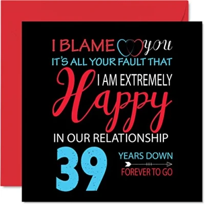 Imagen de Divertida Tarjeta de 39 aniversario para marido y esposa Your Fault I&#039;m Extremely Happy felicitación boda pareja, tarjetas 145 mm x