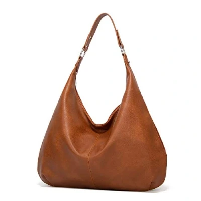 Imagen de Ashioup Hobo Bolso de hombro para mujer, piel sintética suave, con cremallera, Amarillo Marrón, Talla única