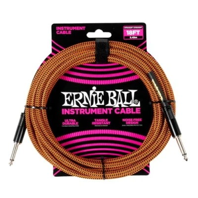Imagen de Ernie Ball Cable de Guitarra Trenzado, Recto/Recto, 5,49 m Pumpkin Pie, Pastel Calabaza, 5.4