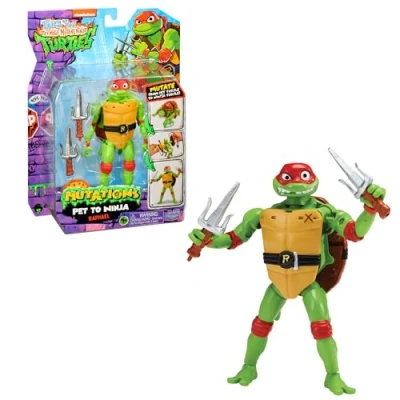 Imagen de TORTUGAS NINJA Raphael Figura de Acción Transformable Mascota a Ninja, 4 Muñecos para Coleccionar, Incluye Accesorio Lucha, Estrella Lanzadora Pizza y una Base, Famosa (TU838400)