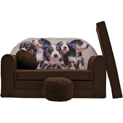 Imagen de Pro Cosmo Juego de Sofá Infantil 3 en 1 + Taburete Acolchado y cojín K7 Cama para niños Marron 168 x 98 59 cm