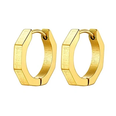 Imagen de GoldChic Jewelry Hombre Mujer Unisex Aros 13mm Oro, Pendientes Oreja Chico Octogonos Plateados