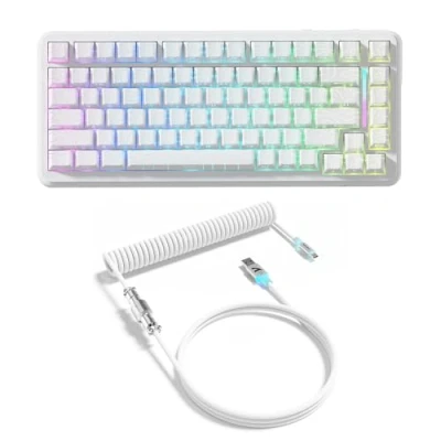 Imagen de ATTACK SHARK X82PRO HE Teclado Magnético Inalámbrico 75% con Gatillo Rápido, Gaming Cable 8K, Switches Hall Effect Activación Ajustable, QWERTY, C01 Enrollado RGB Blanco