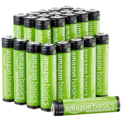 Imagen de Amazon Basics NiMH Pilas recargables AAA (paquete de 24), 1,2 V, 800 mAh, precargadas