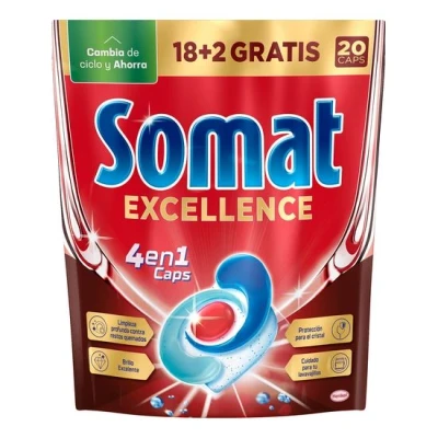 Imagen de Somat Excellence 4 en 1 Caps, 20 Unidades, Detergente Lavavajillas de Disolución Rápida, Pastillas del Lavavajillas, Limpieza y Brillo Radiantes