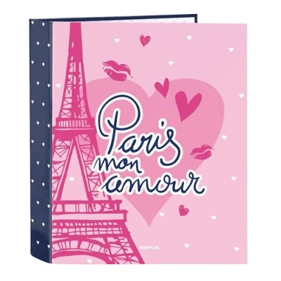 Imagen de Safta PARIS Carpeta Folio 4 Anillas, Ideal para Niños de Diferentes Edades, Cómoda y Versátil, Calidad Resistencia, 27x6x33 cm, Color Azul Marino/Rosa