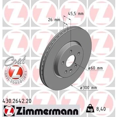 Imagen de ZIMMERMANN COAT Z 430.2642.20 Disco de freno 300 26 6/5 5 105 ventilación interna revestido altamente carbonizado OPEL: Astra K Hatchback