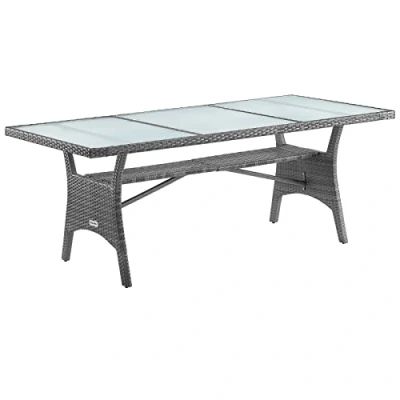 Imagen de CASARIA Mesa para Jardín Comedor 190x90x74cm Mueble Terraza Estante Vidrio de Seguridad Mesas Exterior Gris
