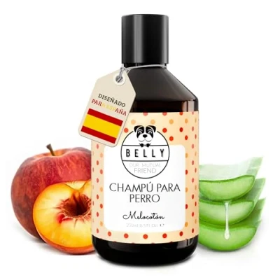 Imagen de Belly Champu Perros Piel Sensible con Aceite de Flor Melocotón, 250ml Champú para sin Alcohol Calma el Picor y la Irritación Cachorros Adultos pH Equilibrado