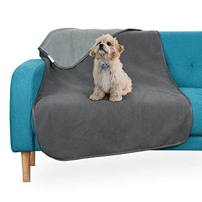 Imagen de Pawsee Manta Impermeable para Cama, Sofá, de Forro Polar Perros, Funda Protectora Muebles Lavable y Reversible 127 x 76cm Gris