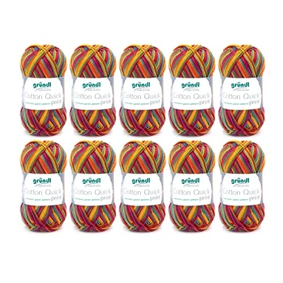 Imagen de Gründl Cotton Quick Print Punto (Hilo de Color 100%, Certificado Oeko Tex, 50 g / 125 m, tamaño Aguja: 3 4, 1 x g), Carneval Multicolor, Algodón, One Size, 1250