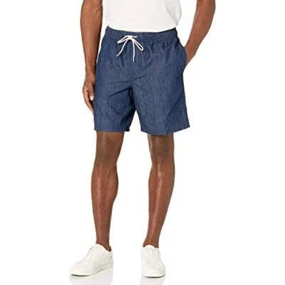 Imagen de Amazon Essentials Pantalones Cortos para Caminar con 20 cm de Pernera, Cordón Ajuste y Corte Holgado (Disponibles en Tallas Grandes) Hombre, Lavado Oscuro Chambray, XS