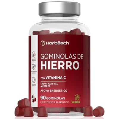 Imagen de Hierro y Vitamina C Gominolas Para la Deficiencia de 14mg &amp; 40mg 90 Gummies Sabor Cereza Iron Supplement Horbaach