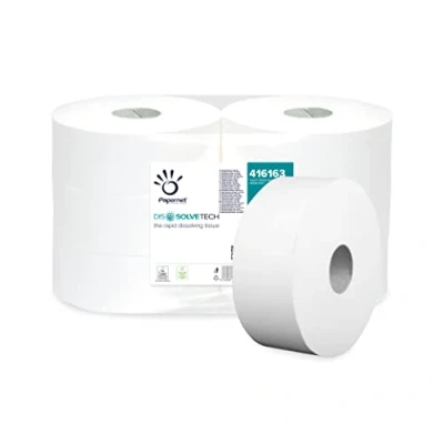 Imagen de Papernet 416163 Maxi Jumbo Papel Higiénico Dissolve Tech 6 rollos de 500 mt ideal para lugares alto trafico