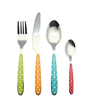 Imagen de Exzact EX07 24pcs cubertería Acero Inoxidable con Asas de Color 4 x Cena tenedors, Cuchillos, cucharas Cena, cucharaditas (Color Mezclado 24)