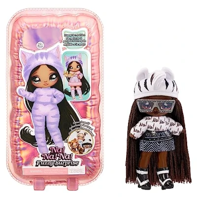 Imagen de Na Fuzzy Surprise Serie 1 Zara Zebra Muñeca de moda articulable 18 cm Inspirada en una vaca, cuerpo flocado, gorro, gafas, traje y zapatos Juguete para niños niñas mayores 4 años